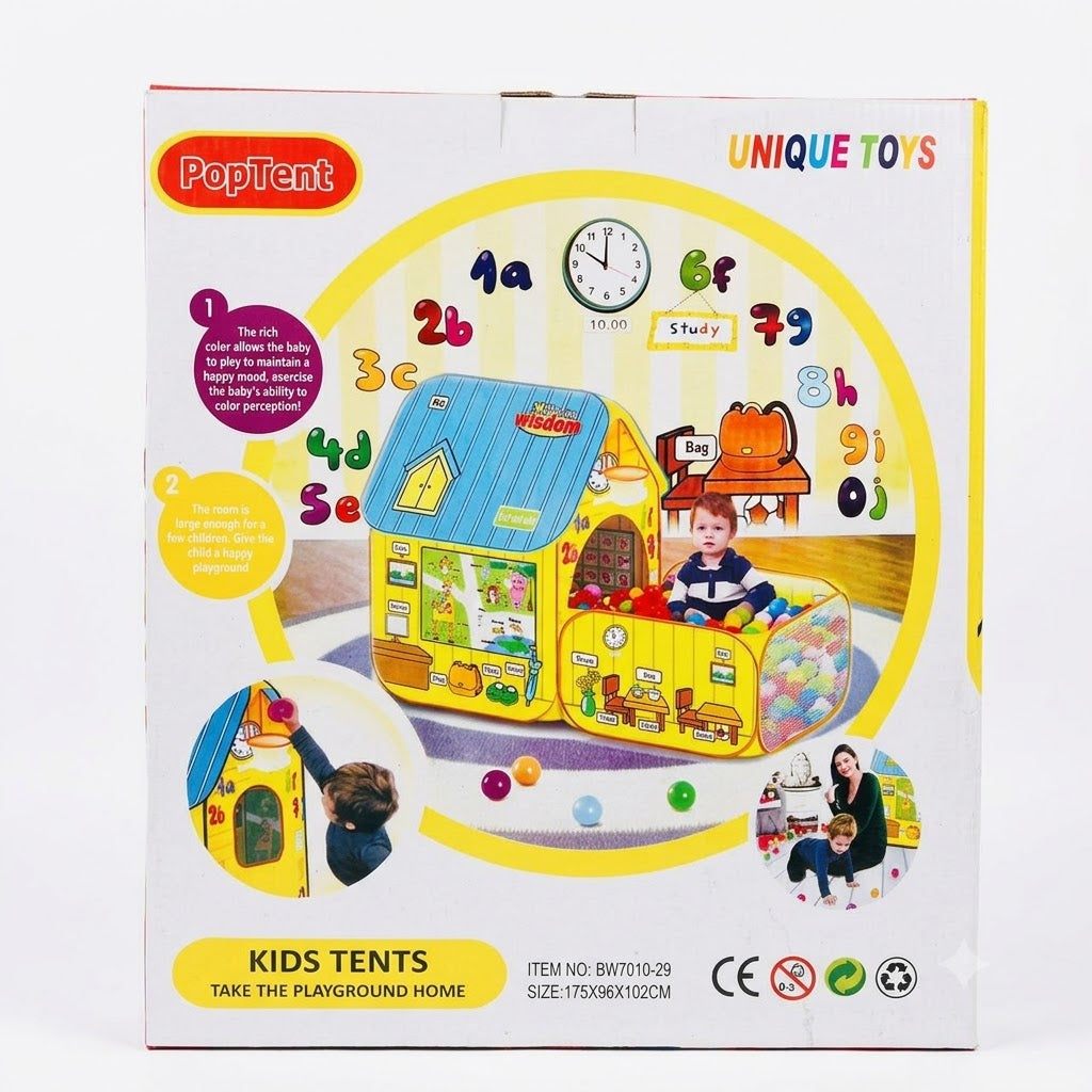 Kids Pop-Up Play Tent House with Ball Pit – Foldable Indoor & Outdoor Playhouse