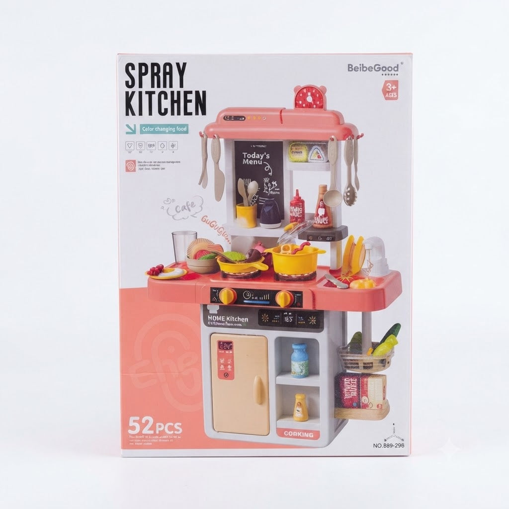 Kids Spray Kitchen Toy Set 52PCS | Pretend Play Cooking Set with Accessories