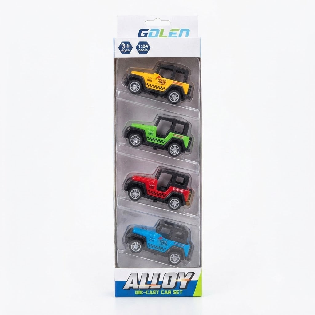 4 Pack Die-Cast Jeep Toy Car Set Metal Cars for Kids