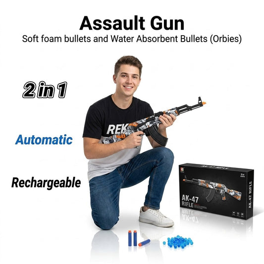 2-in-1 Electric Gel Blaster Toy Gun | Foam Darts & Gel Balls | USB Rechargeable